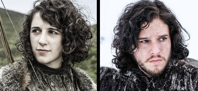 Side by side portraits of Meera Reed and Jon Snow