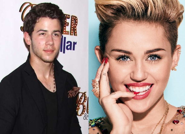 Side by side portraits of Miley Cyrus and Nick Jonas as they look in 2015