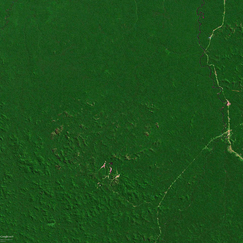 Google Earth view of The Amazon Rainforest, 1975 and 2008 (gif).