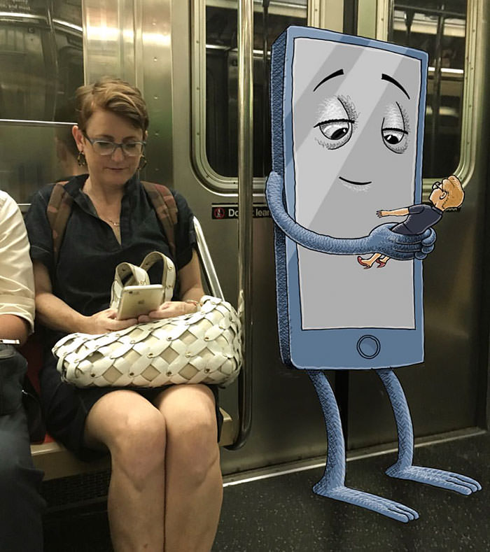 Clever Artist Makes Hanging Out with Monsters On The Subway Seem Fun!